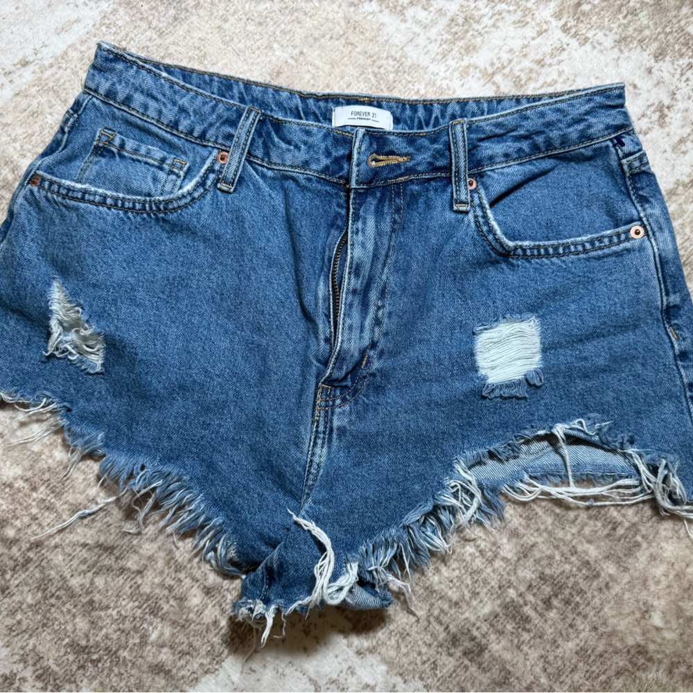 Forever 21 Blue high waisted distressed Denim Shorts